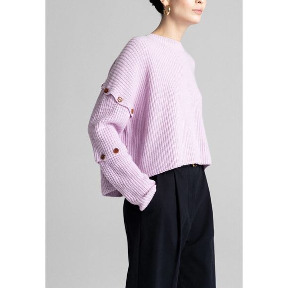 A.L.C. Adams Sweater Cashmere Wool Blend Tiered Button Sleeve in Pale Lavender - Picture 4 of 15